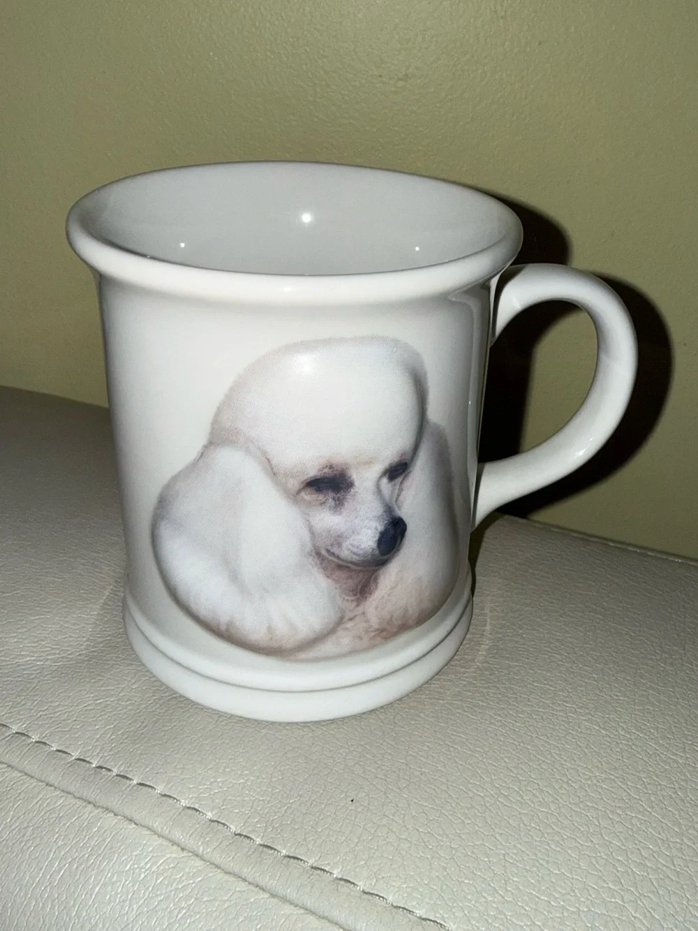 White Ceramic Dog Mug with Poodle Illustration - White